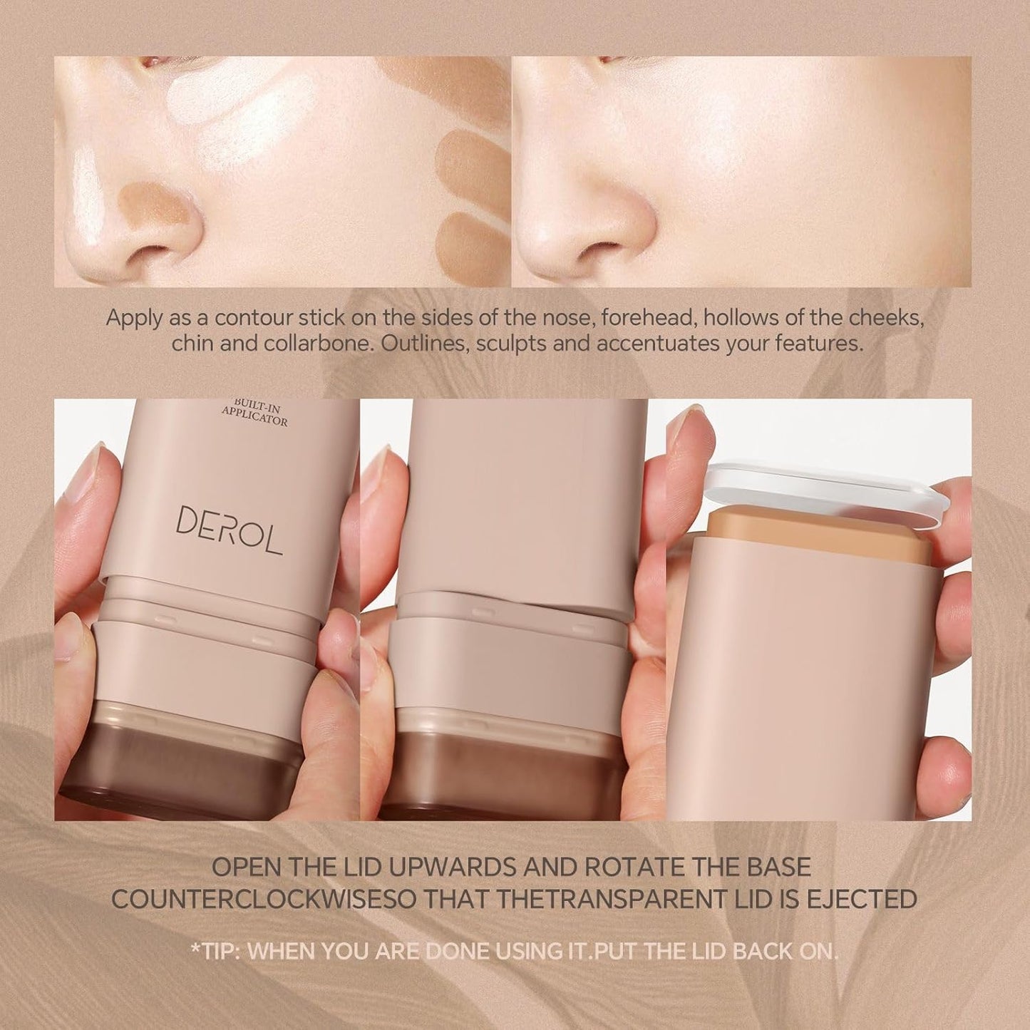 Foundation Stick, Built-In Foundation Brush, Contour Stick Makeup, Long-Lasting Waterproof Natural Velvet Matte